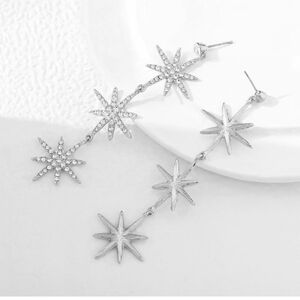 Gorgeous 3 Starburst Platinum Silver Drop Earrings PLUS FREE BRACELET